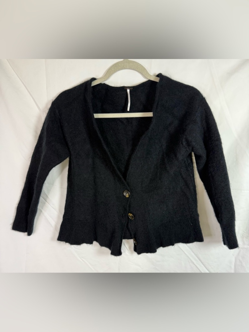 Free People Black Button-Up Fuzzy Cardigan